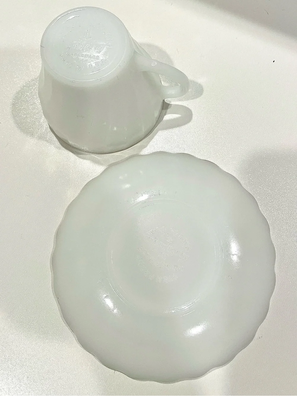 ☀️2/$20 Fire King Vintage Milk Glass Coffee Cup & Ridged Saucer | Silver Trim